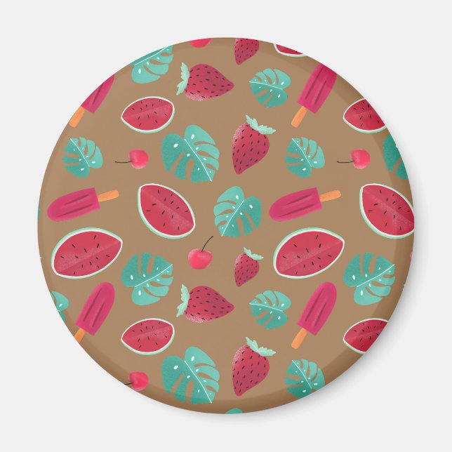 Popsicle, Cherry, Strawberry & Watermelon Blätter Magnet (Vorne)