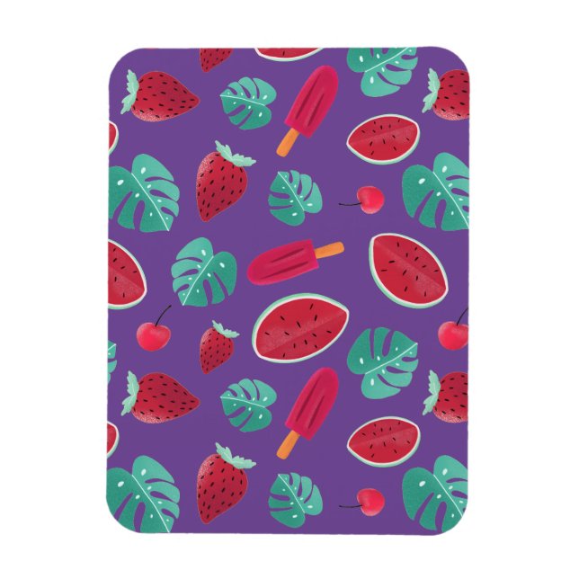 Popsicle, Cherry, Strawberry & Watermelon Blätter Magnet (Vertikal)