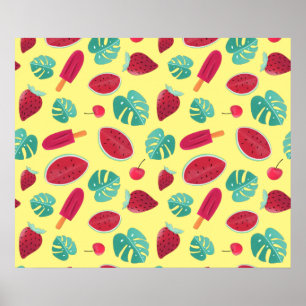 Popsicle, Cherry, Strawberry & Watermelon Blätter Poster
