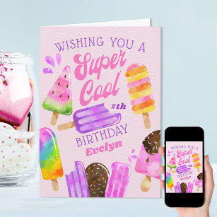 Popsicle Custom Age Girl Super Cool Birthday Karte