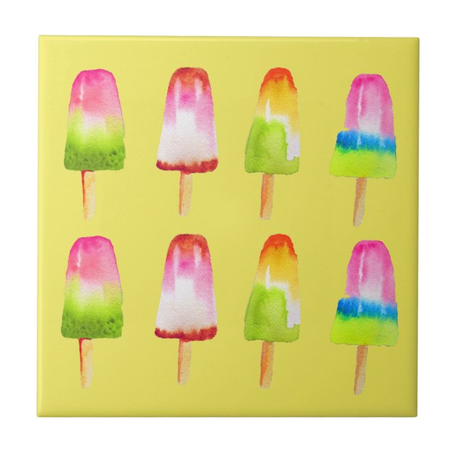 Popsicle Eis block Sommerwasserfarbe niedlich Fliese (Vorderseite)