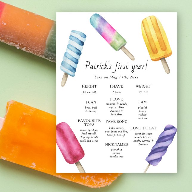 Popsicle First Birthday Mlestone Geburtstag Poster (Von Creator hochgeladen)