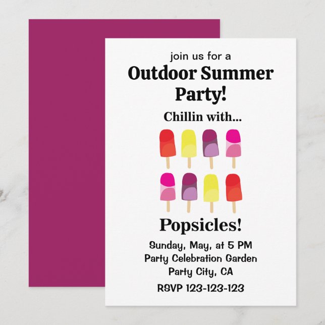Popsicle Fun Colorful Outdoorsommer Party Einladung (Vorne/Hinten)