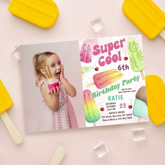 Popsicle Party Super Cool Girl Birthday Foto Einladung (Von Creator hochgeladen)