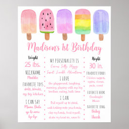Popsicle Pink Girl Erster Geburtstag Meilenstein Poster
