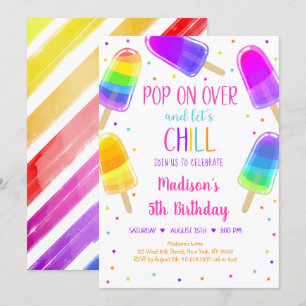 Popsicle Rainbow Pink Girl Birthday Einladung