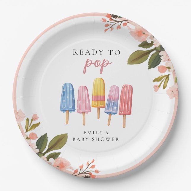 Popsicle Ready to Pop Baby Dusche Pappteller (Vorderseite)