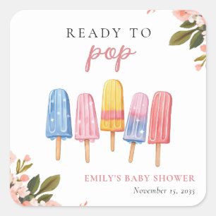 Popsicle Ready to Pop Baby Dusche Quadratischer Aufkleber