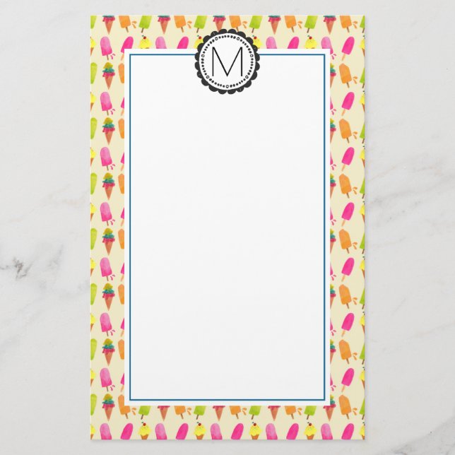 Popsicles and Ice Creme Personalisiert Monogram Briefpapier (Vorderseite)