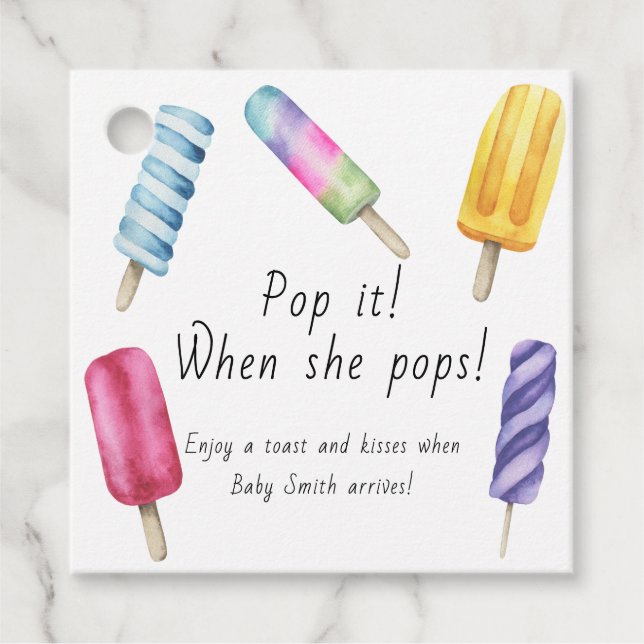 Popsim Baby Dusche Pop wenn sie Pop Geschenkanhänger (Vorderseite)