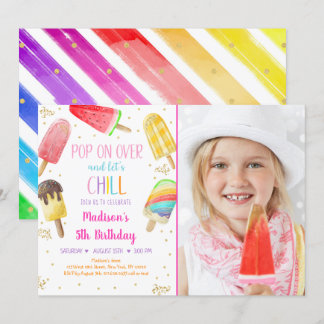 Popsiv Rainbow Pink Gold Girl Birthday Einladung