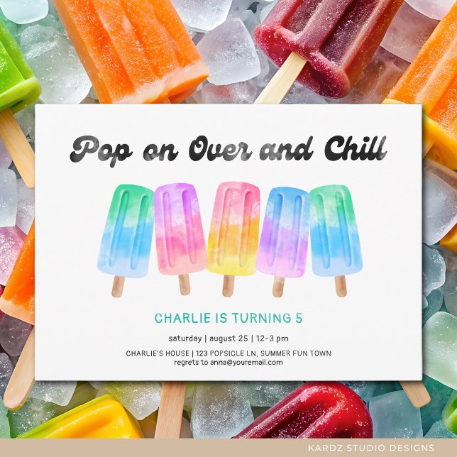 Popsiver Pop auf jedem Kindergeburtstag Einladung (Invite shown in 5 x 7 inches, choose size, paper, and corner style. Get prints or a digital card.)