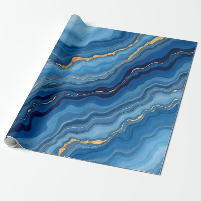 Popular Azure Blue Gold Marble Collection Geschenkpapier (Ungerollt)