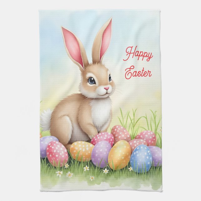 Popular Cute Easter Bunny And Eggs Collection Geschirrtuch (Vertikal)