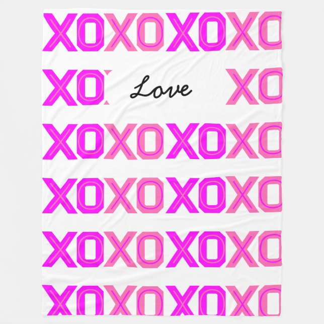 Populäre Magenta und Hot Pink XO Monogramm Fleecedecke (Vorderseite)