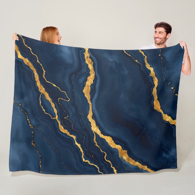 Populäre Navy Blue Gold Marmorsammlung Fleecedecke (Beispiel)
