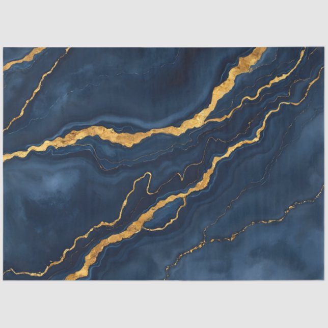 Populäre Navy Blue Gold Marmorsammlung Seidenpapier (Vorderseite)