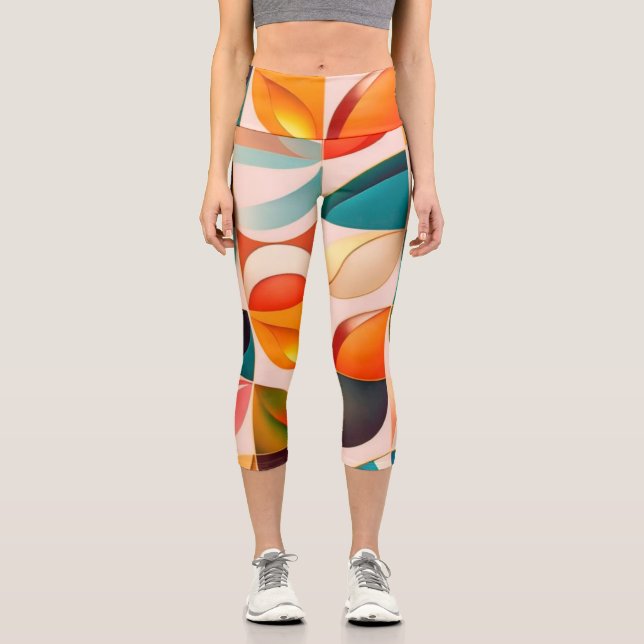 Populäre Retro-Sammlung Abstrakter Quadrate Capri Leggings (Vorderseite)