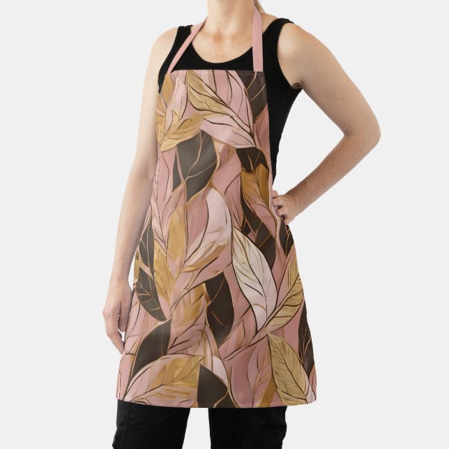 Populäre Schwarz-Pink-Gold-Boho-Blätter-Sammlung Schürze (InSitu)