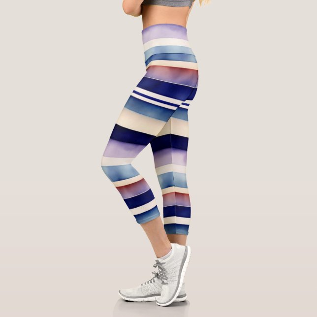 Populäre Summer Navy Blue Boat Stripes Collection Capri Leggings (Links)