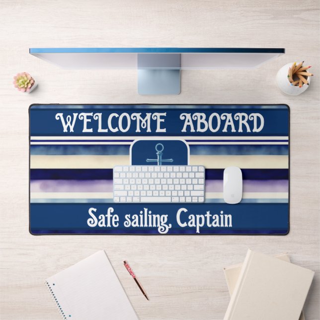 Populäre Summer Navy Blue Boat Stripes Collection Schreibtischunterlage (Büro 1)