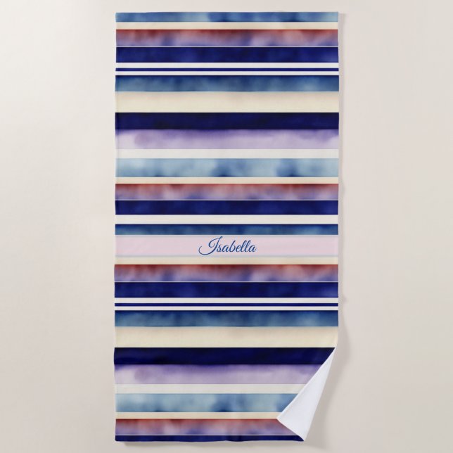 Populäre Summer Navy Blue Boat Stripes Collection Strandtuch (Vorderseite)