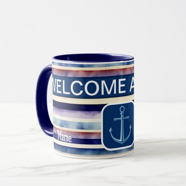 Populäre Summer Navy Blue Boat Stripes Collection Tasse (Vorderseite Links)