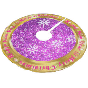 Populärer Snowflake Gold Glitzer Lila Polyester Weihnachtsbaumdecke
