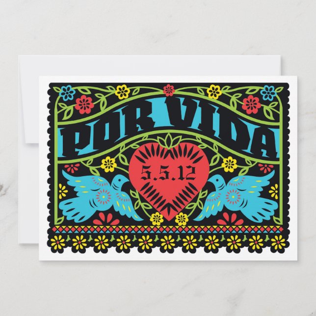 Por Vida Love Birds Papel Picado Einladung (Rückseite)