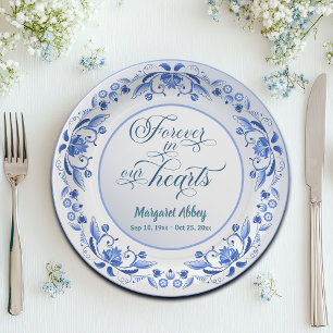 Porcelain Blue Floral Beerdigung Pappteller