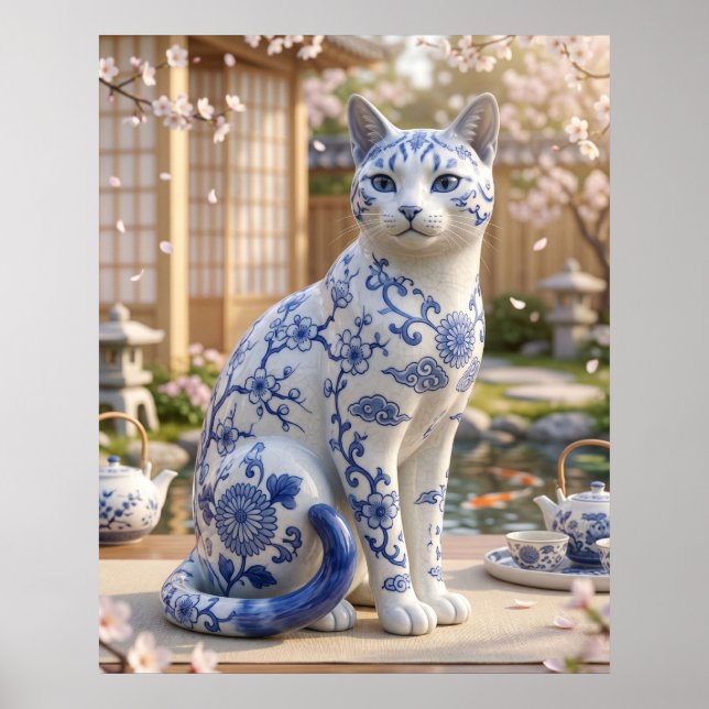 Porcelain Cat Tea Garden Poster (Vorne)