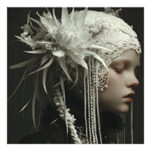 Porcelain Girl Floral Lace Headdress Portrait