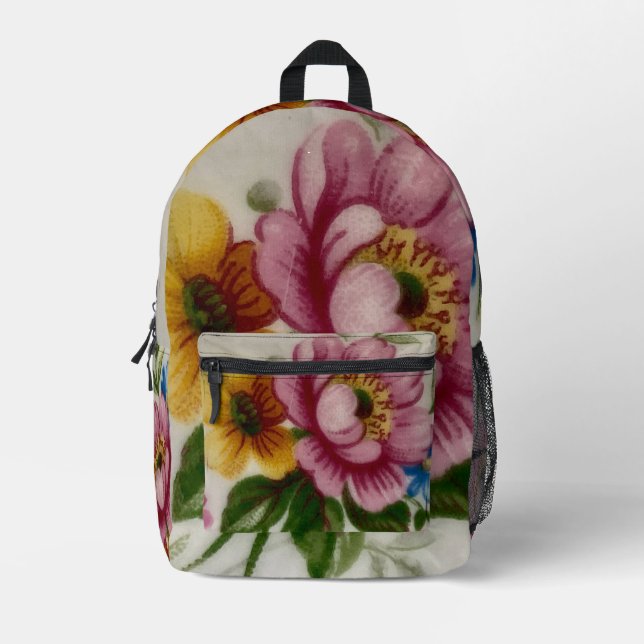 Porcelain Inspired Floral Bedruckter Rucksack (Vorderseite)