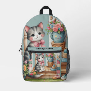Porch Kitty Florales Patchwork-Szene Bedruckter Rucksack
