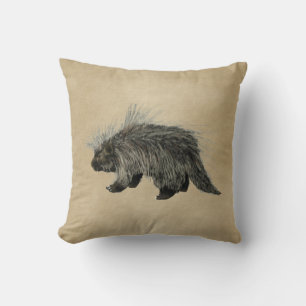 Porcupine auf altem Papier Kissen