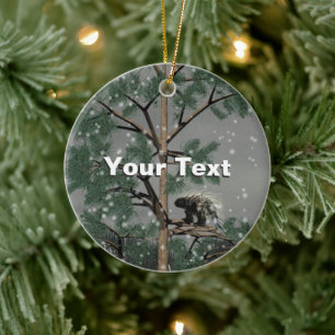 Porcupine im Pinienwald Keramik Ornament