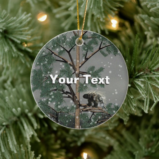 Porcupine im Pinienwald Keramik Ornament (Baum)