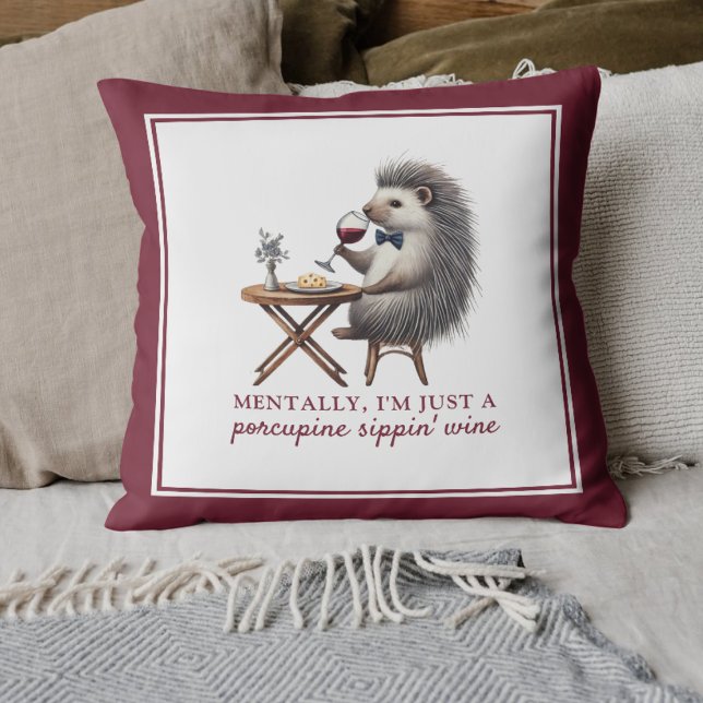 Porcupine Sippin Weinkultur und Erde Kissen (Quirky Cute Porcupine Sippin' Wine Pillow - Fun Decor Gift for Wine Lovers and Cozy Home Accents)