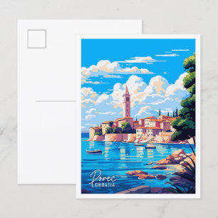 Porec Croatia Art Vintage Reise Illustration Postkarte