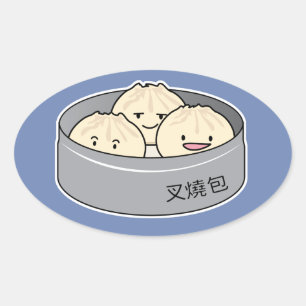 Pork Bun dim sum Chinesisches Frühstück gedämpft G Ovaler Aufkleber