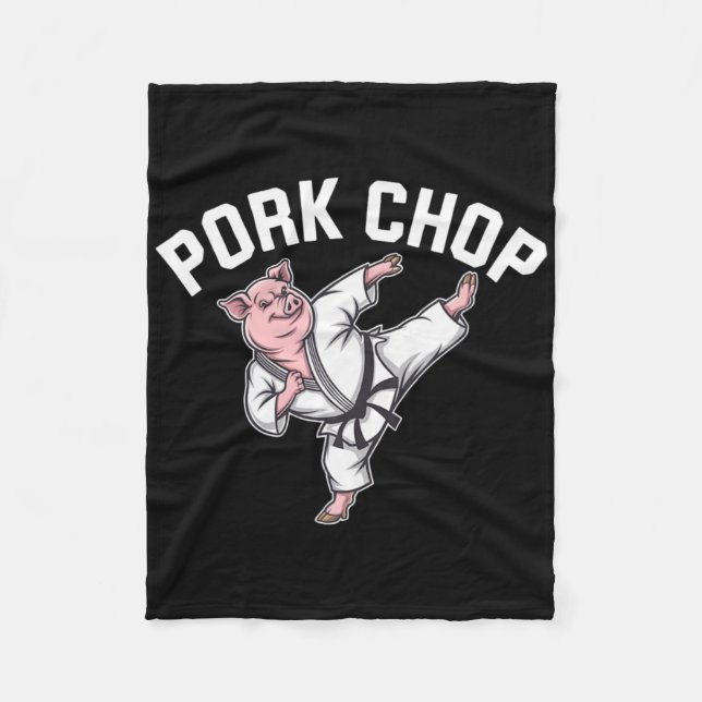 Pork Chop - Funny Pig Karate Pun  Fleecedecke (Vorderseite)