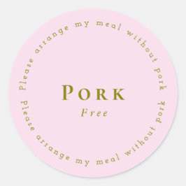 Pork-Free Request Sticker, Light pink Runder Aufkleber