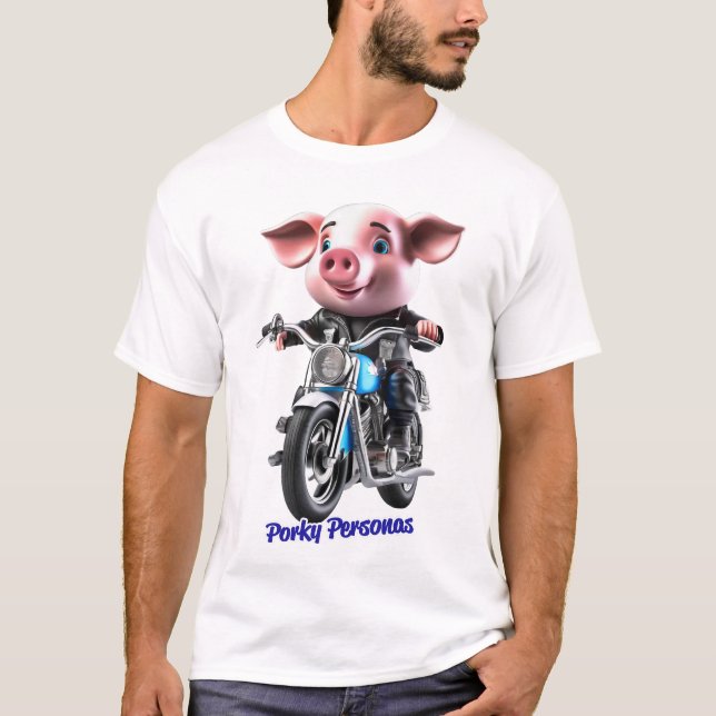 Porky Personas lustige Schweine Charaktere. Biker T-Shirt (Vorderseite)