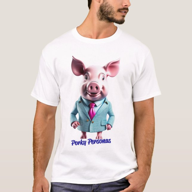 Porky Personas lustige Schweinecharakter T-Shirt (Vorderseite)