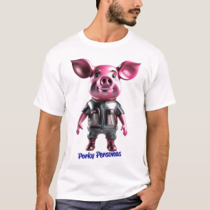 Porky Personas lustige Schweinecharakter T-Shirt