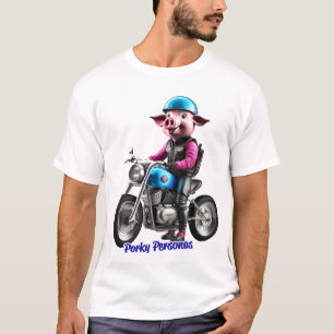 Porky Personas lustige Schweinefiguren. Biker T-Shirt