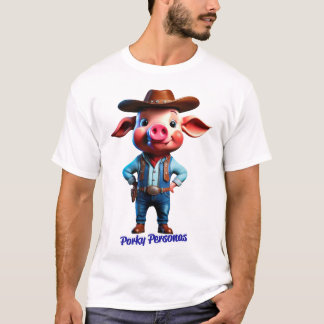 Porky Personas lustige Schweinefiguren. Cowboy T-Shirt