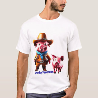 Porky Personas lustige Schweinefiguren. Cowboy T-Shirt