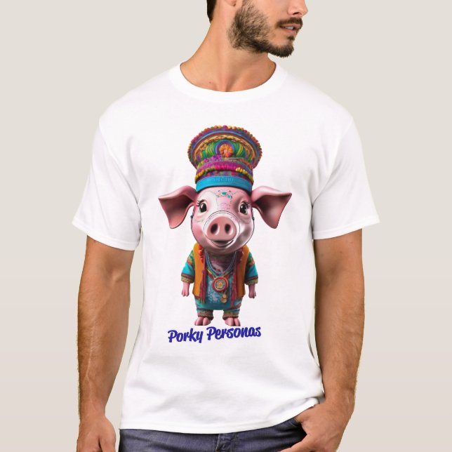 Porky Personas lustige Schweinefiguren. Hippie T-Shirt (Vorderseite)