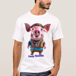 Porky Personas lustige Schweinefiguren. Hippie T-Shirt